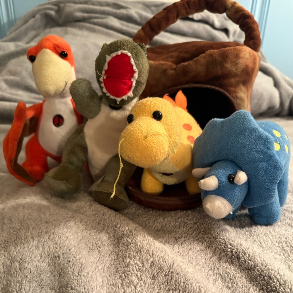 Plush Brown Dino House Bag 4 Plush Dinos Included Kids Toys